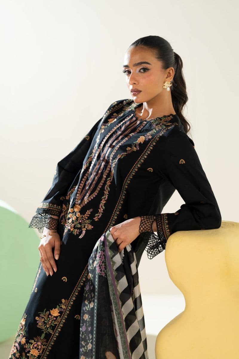 Black Embroidered Lawn 3 Piece Unstitched Suit thumbnail