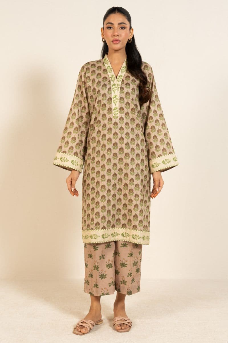 Beige Printed Lawn 2 Piece Unstitched Suit thumbnail