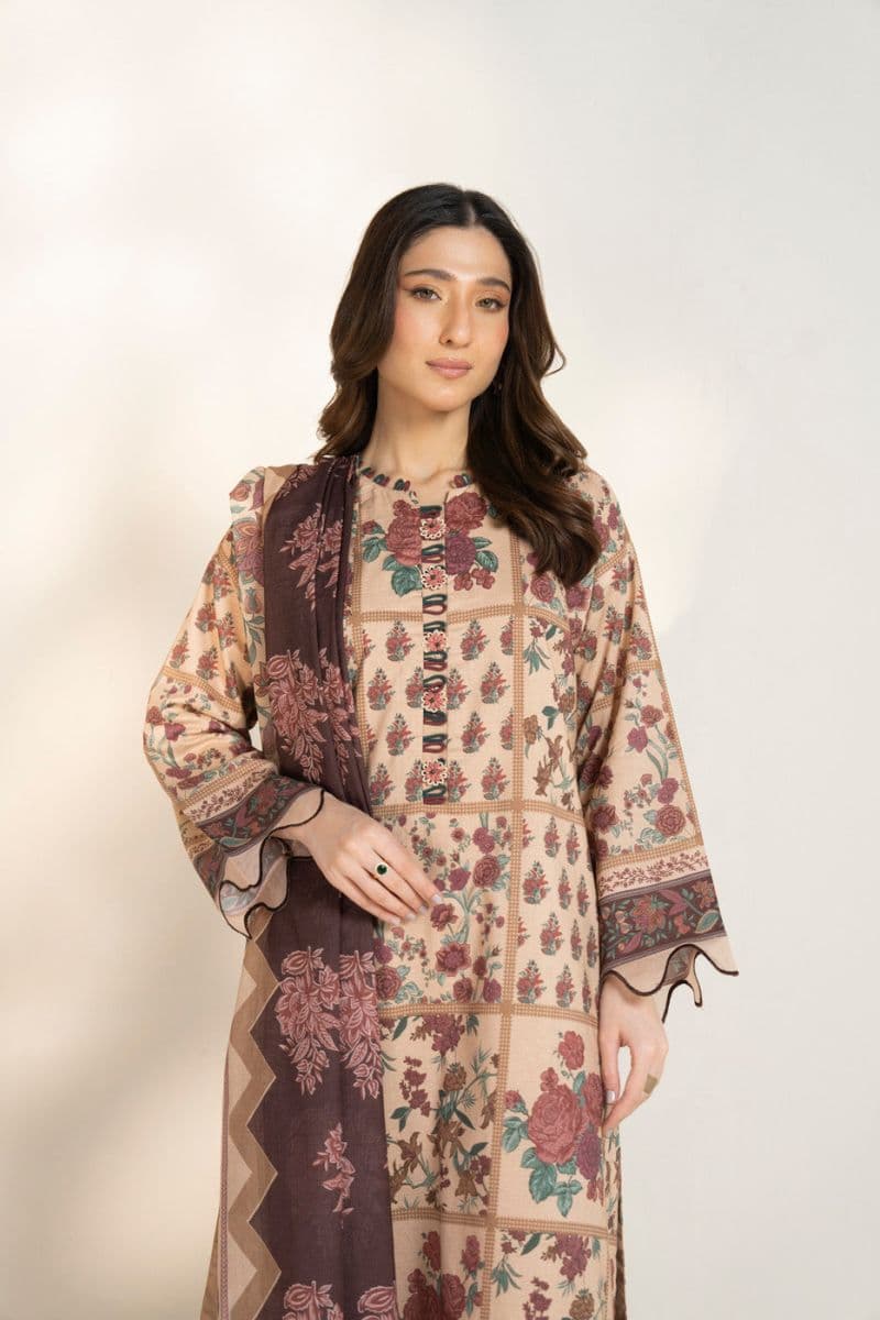Beige Printed Lawn 3 Piece Unstitched Suit thumbnail