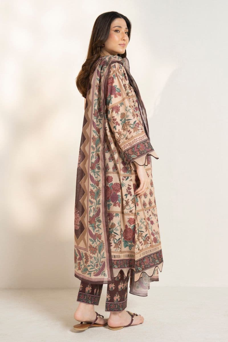 Beige Printed Lawn 3 Piece Unstitched Suit thumbnail