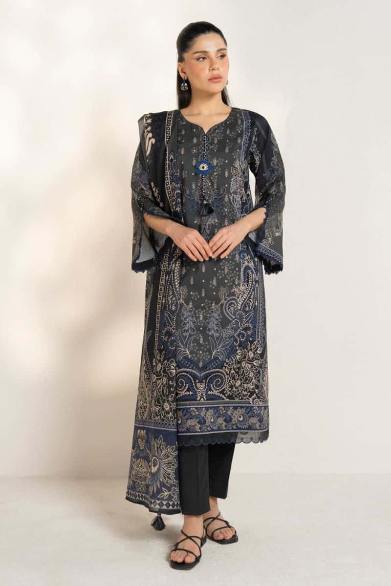 Black Printed Lawn 3 Piece Unstitched Suit