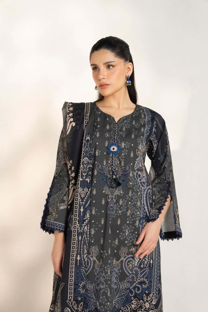 Black Printed Lawn 3 Piece Unstitched Suit - alternate view
