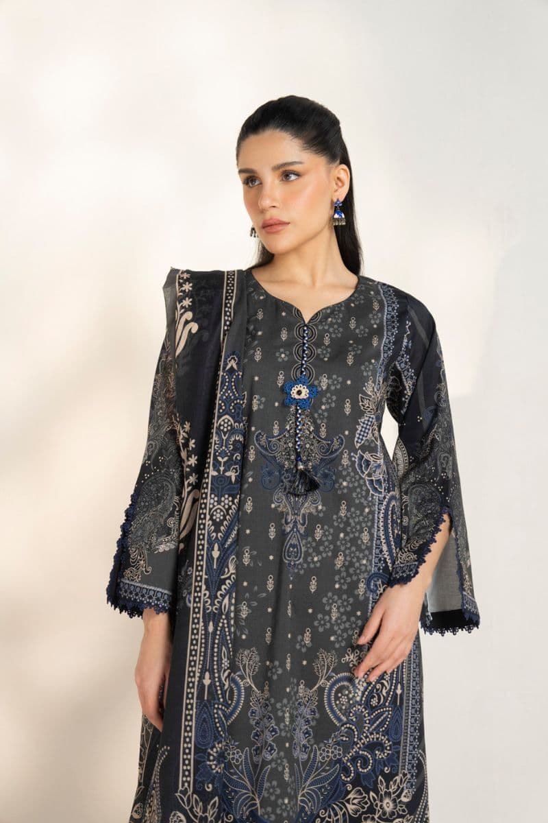 Black Printed Lawn 3 Piece Unstitched Suit thumbnail