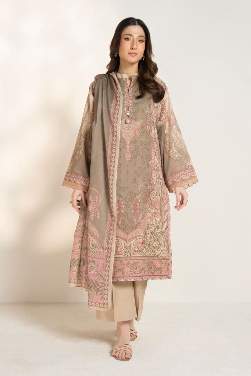 Beige Printed Lawn 3 Piece Unstitched Suit thumbnail