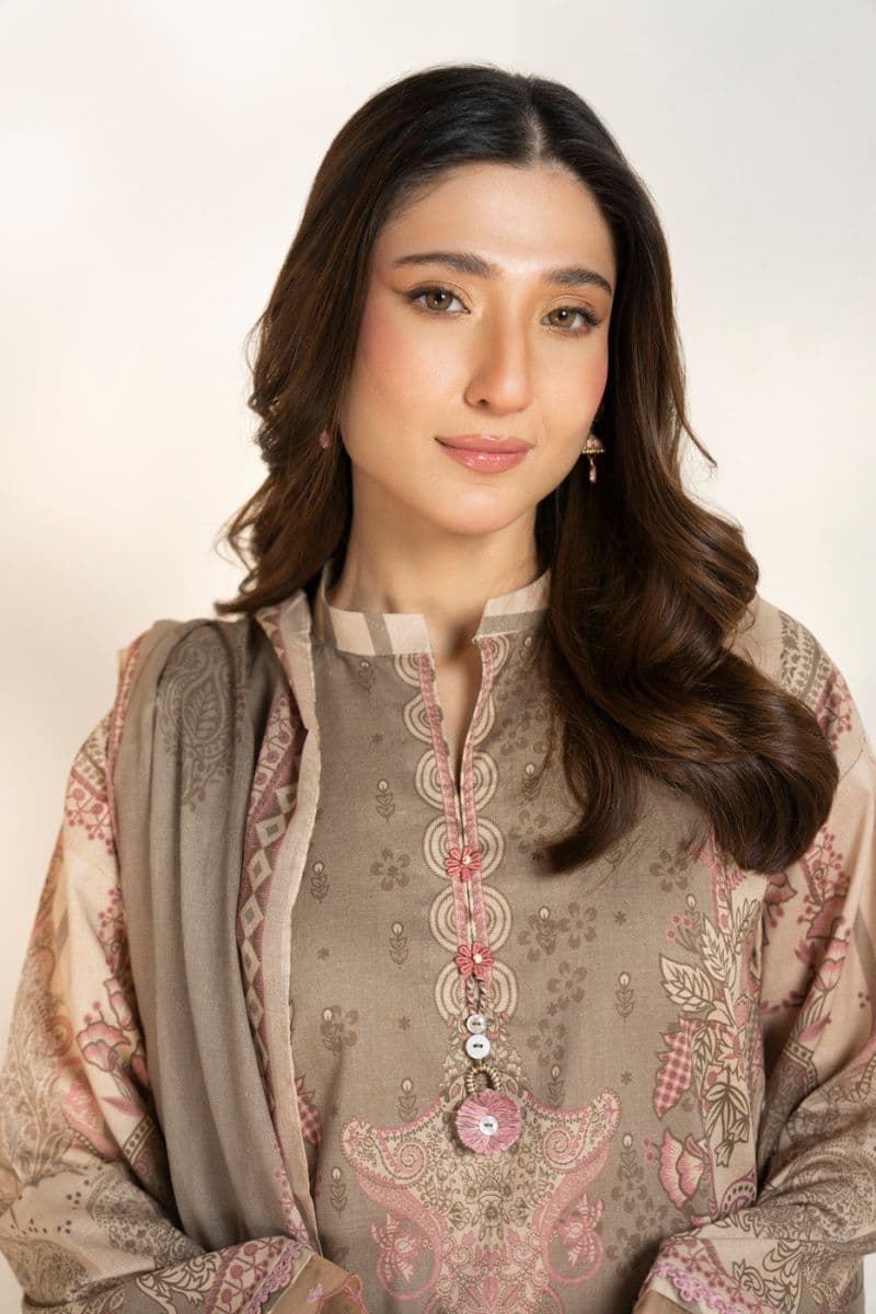 Beige Printed Lawn 3 Piece Unstitched Suit thumbnail