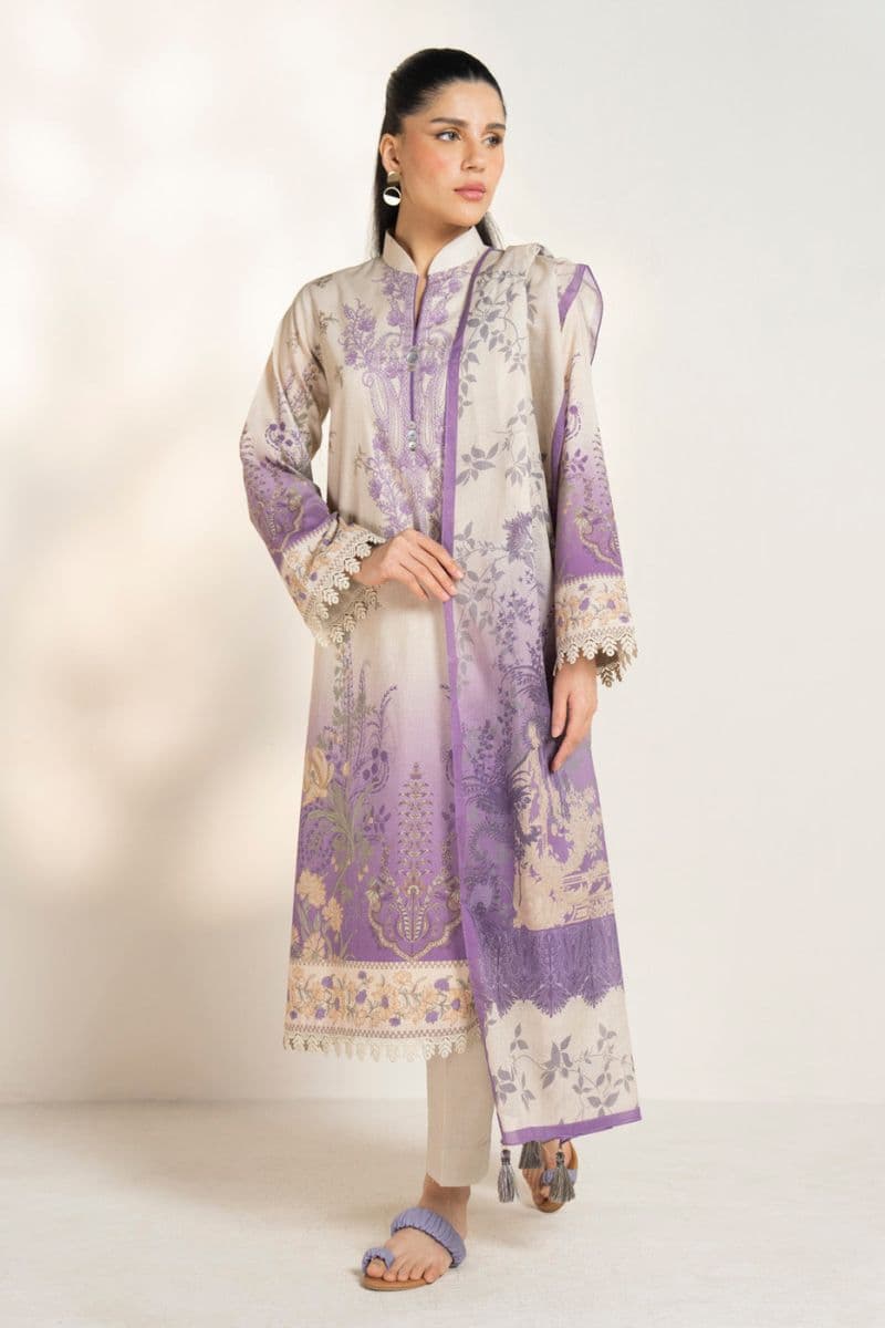 Purple Printed Lawn 3 Piece Unstitched Suit thumbnail
