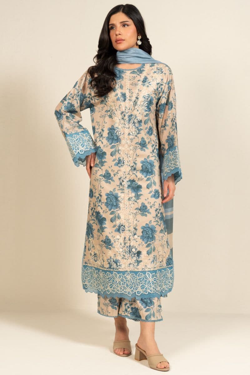 Beige Embroidered Lawn 3 Piece Unstitched Suit thumbnail
