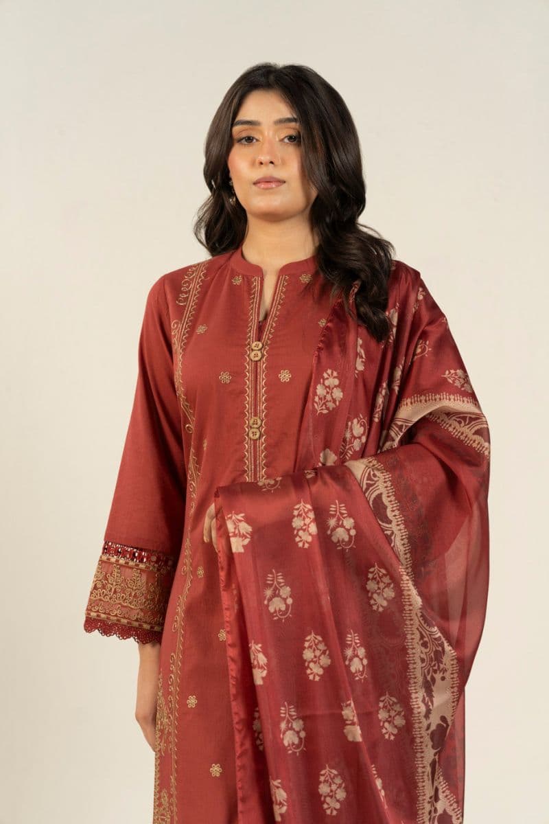 Maroon Embroidered Lawn 3 Piece Unstitched Suit thumbnail