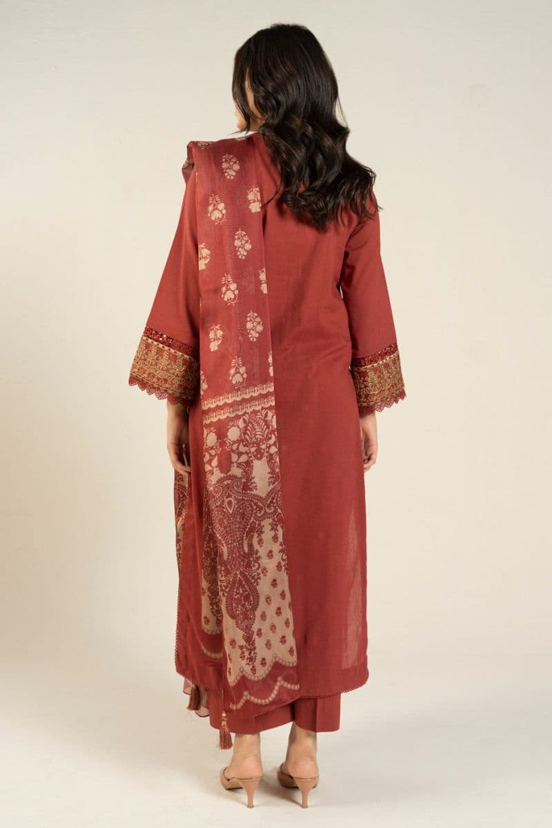Maroon Embroidered Lawn 3 Piece Unstitched Suit thumbnail