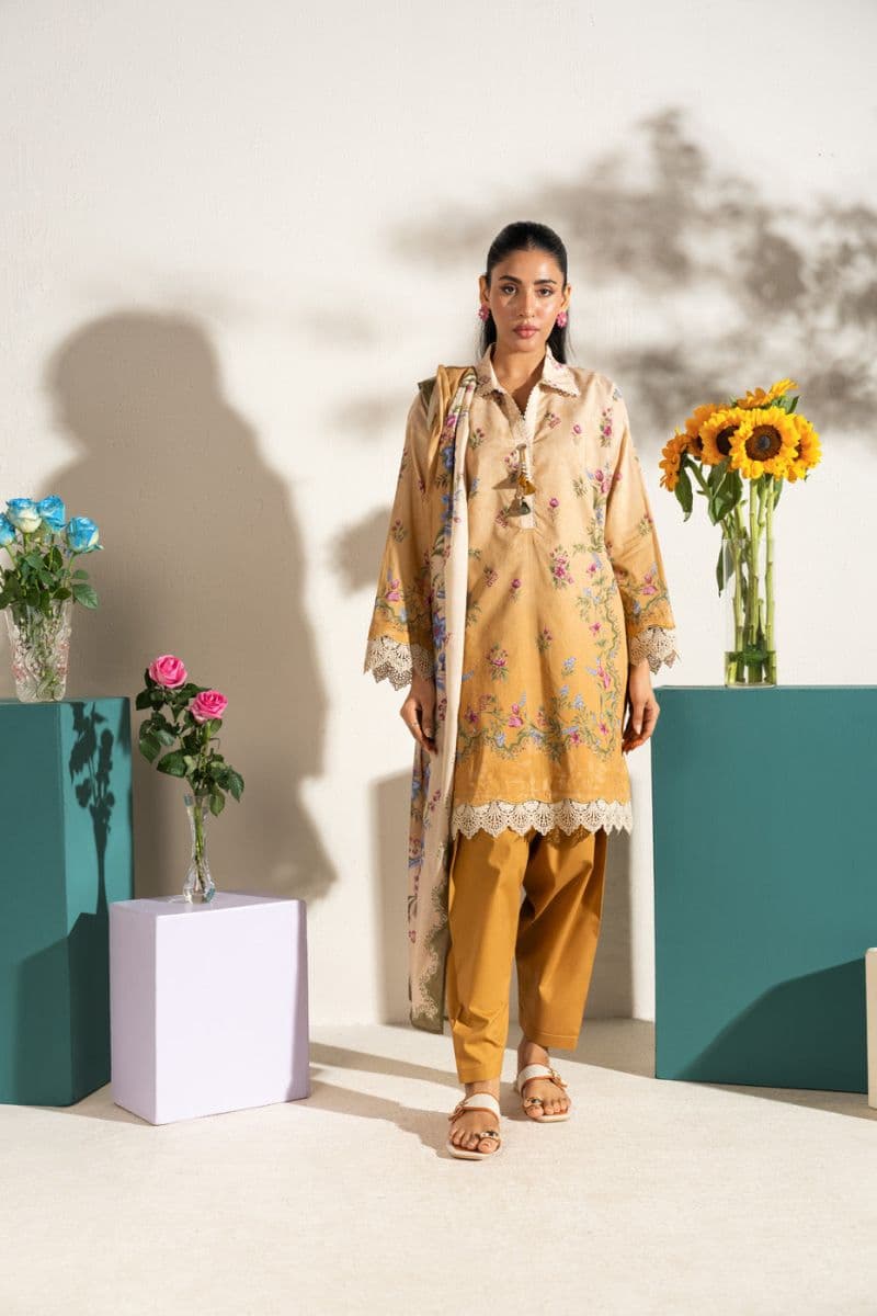 Mustard Printed Lawn Dupatta thumbnail