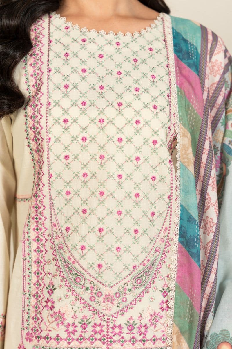 Cream Embroidered Lawn 3 Piece Unstitched Suit thumbnail