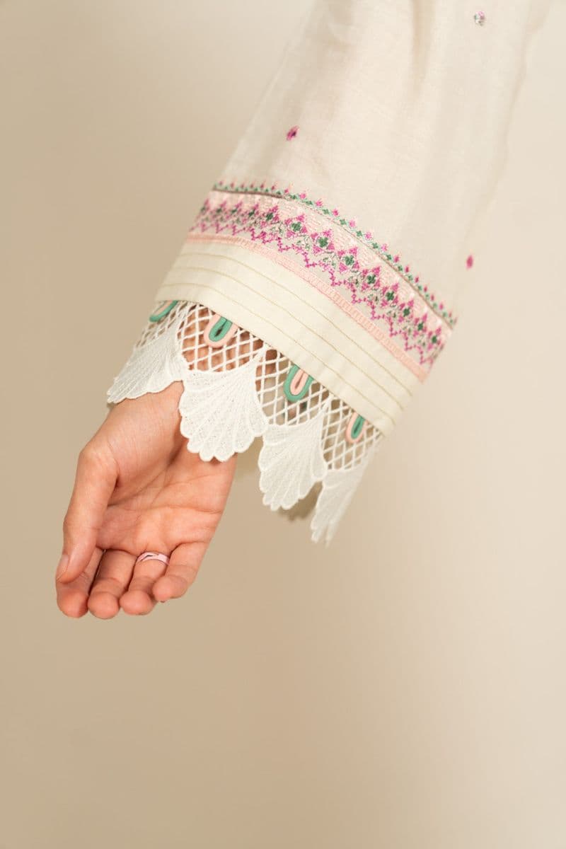 Cream Embroidered Lawn 3 Piece Unstitched Suit thumbnail
