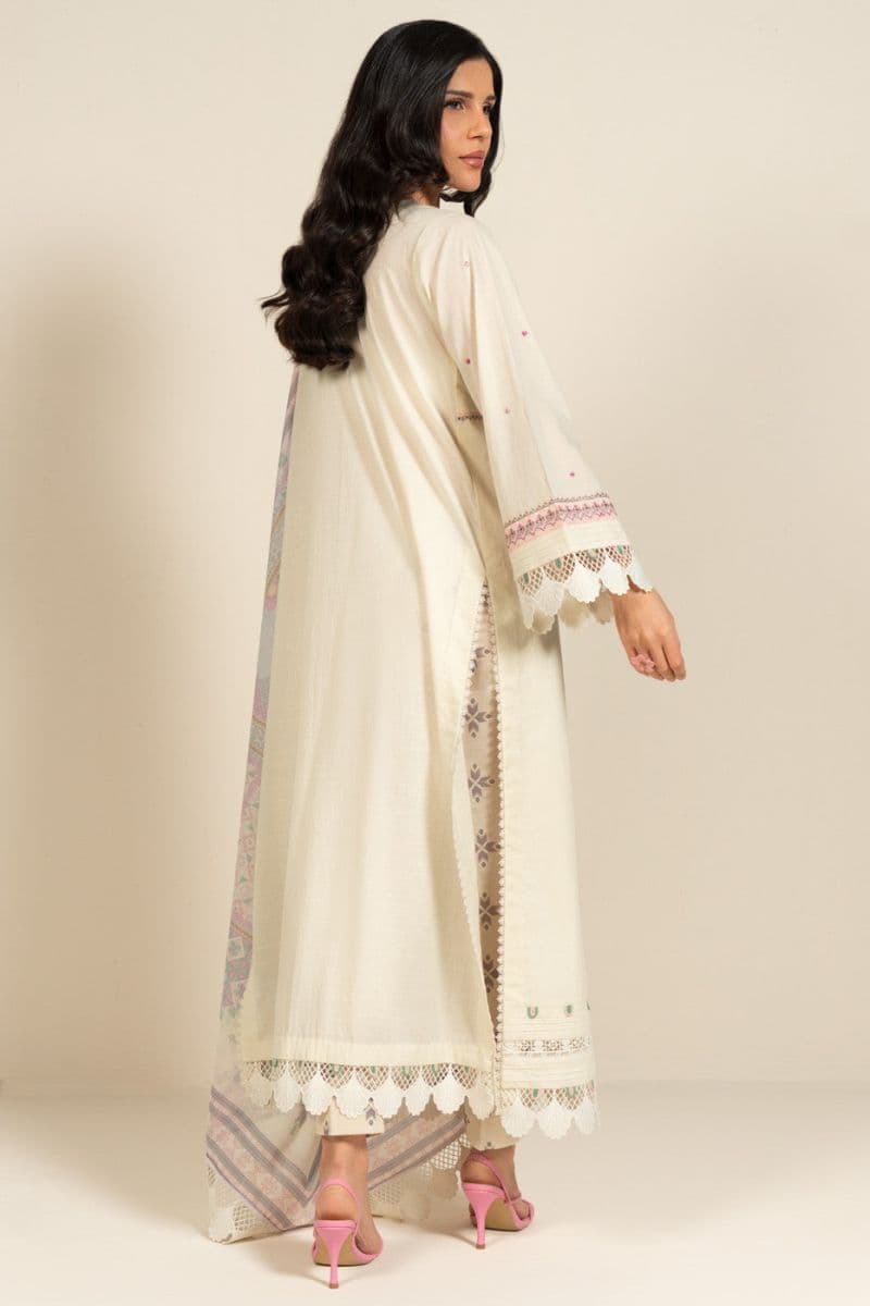 Cream Embroidered Lawn 3 Piece Unstitched Suit thumbnail