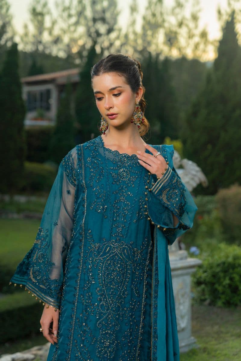 Teal Embroidered Organza 3 Piece Unstitched Suit thumbnail