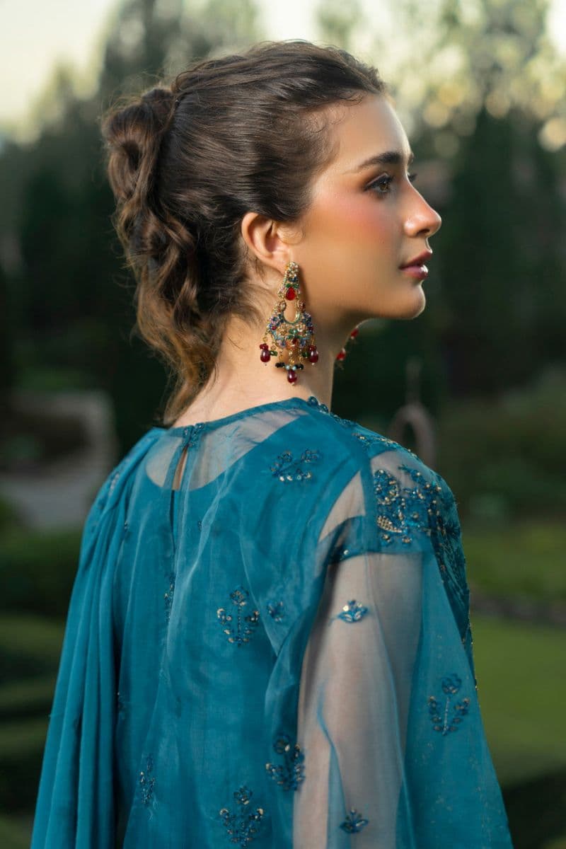 Teal Embroidered Organza 3 Piece Unstitched Suit thumbnail
