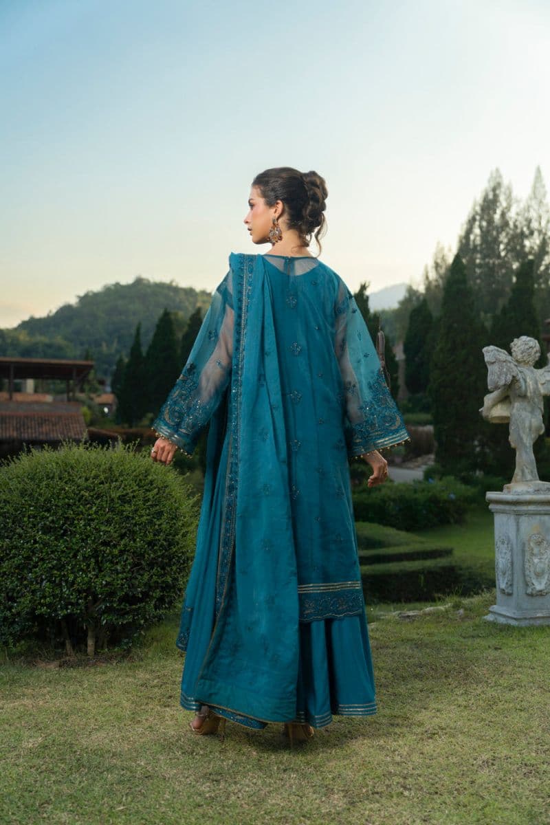 Teal Embroidered Organza 3 Piece Unstitched Suit thumbnail