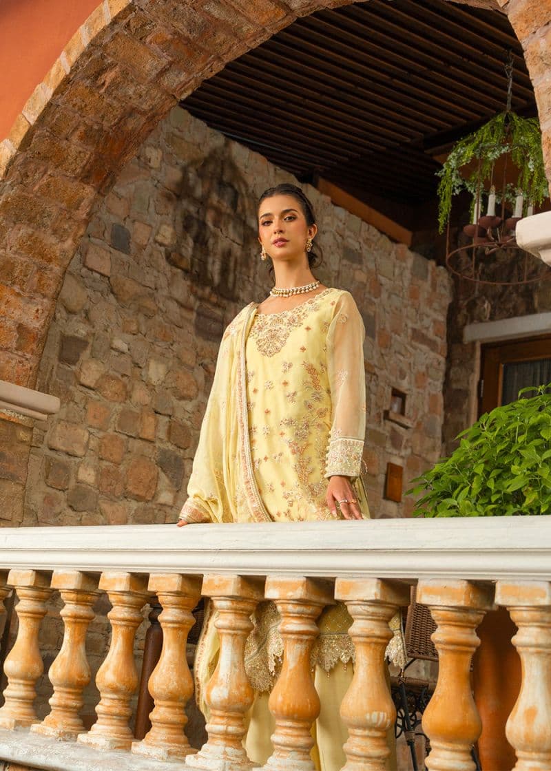Butter Yellow Embroidered Organza 3 Piece Unstitched Suit thumbnail