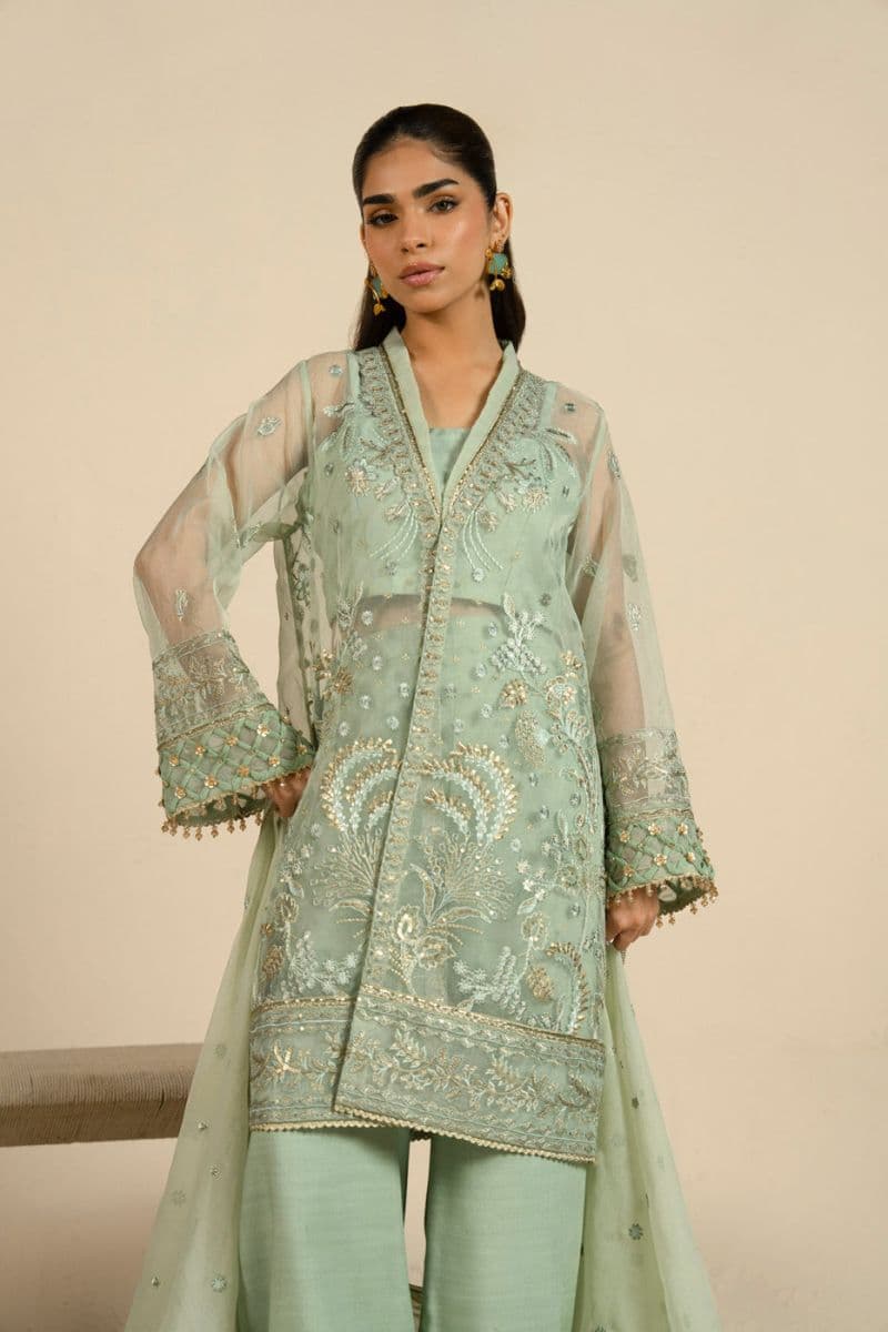 Mint Green Embroidered Organza 3 Piece Unstitched Suit thumbnail