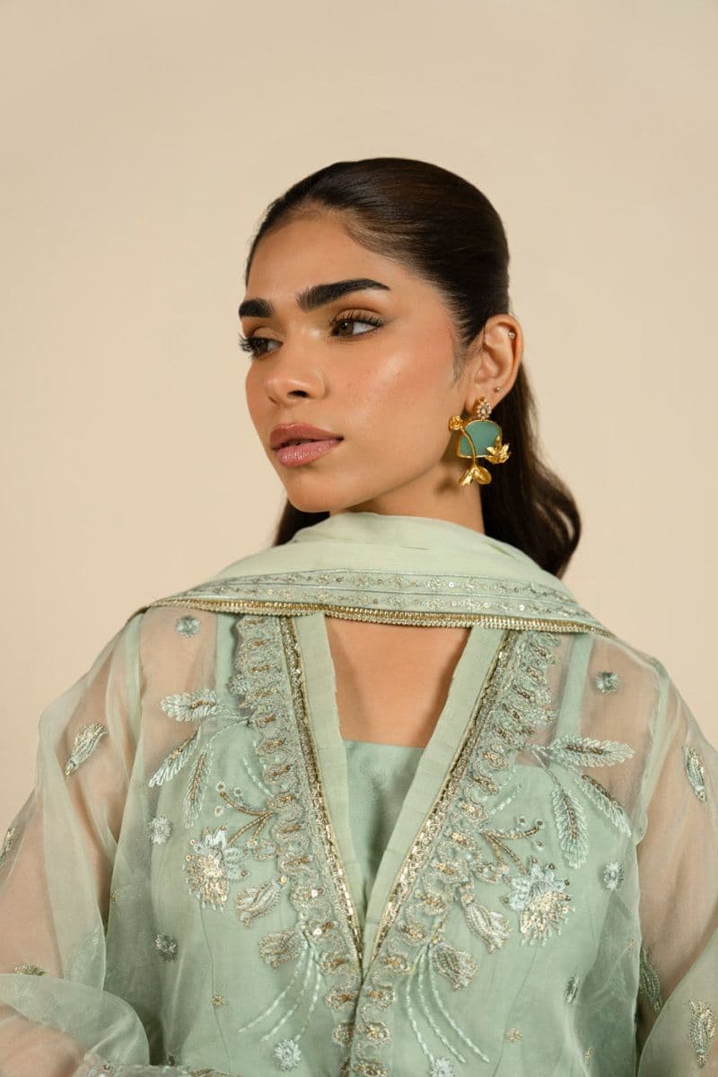 Mint Green Embroidered Organza 3 Piece Unstitched Suit thumbnail