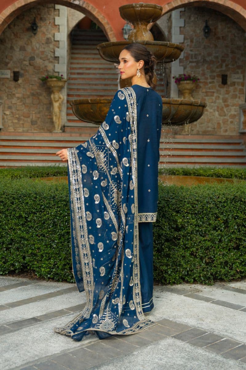 Blue Embroidered Cotton Silk 3 Piece Unstitched Suit thumbnail