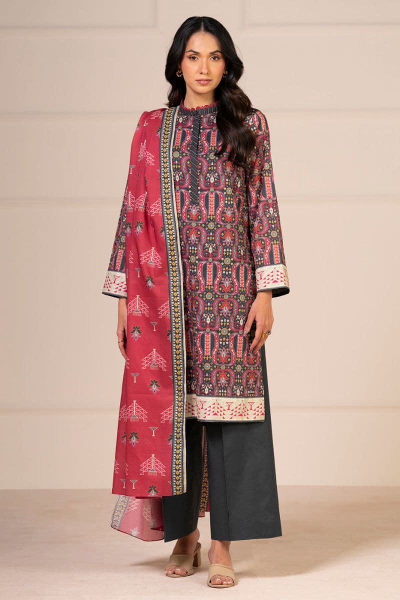 Charcoal Printed Lawn 2 Piece Dupatta thumbnail