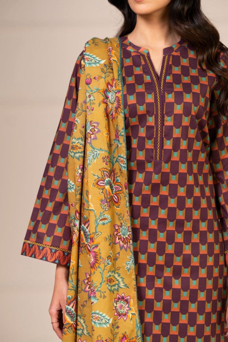 Purple Printed Lawn 2 Piece Dupatta thumbnail
