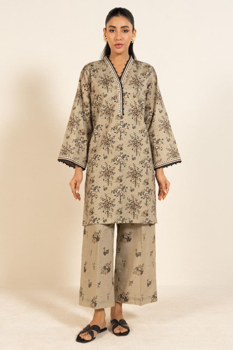 Olive Grey Printed Lawn 2 Piece Unstitched Suit thumbnail