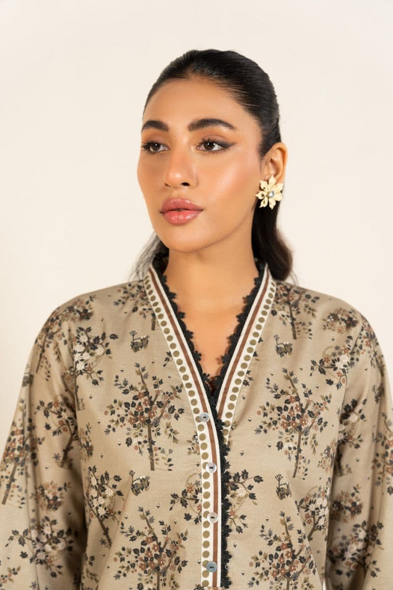 Olive Grey Printed Lawn 2 Piece Unstitched Suit thumbnail