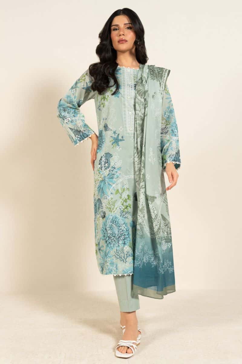 Blue Printed Lawn 2 Piece Dupatta