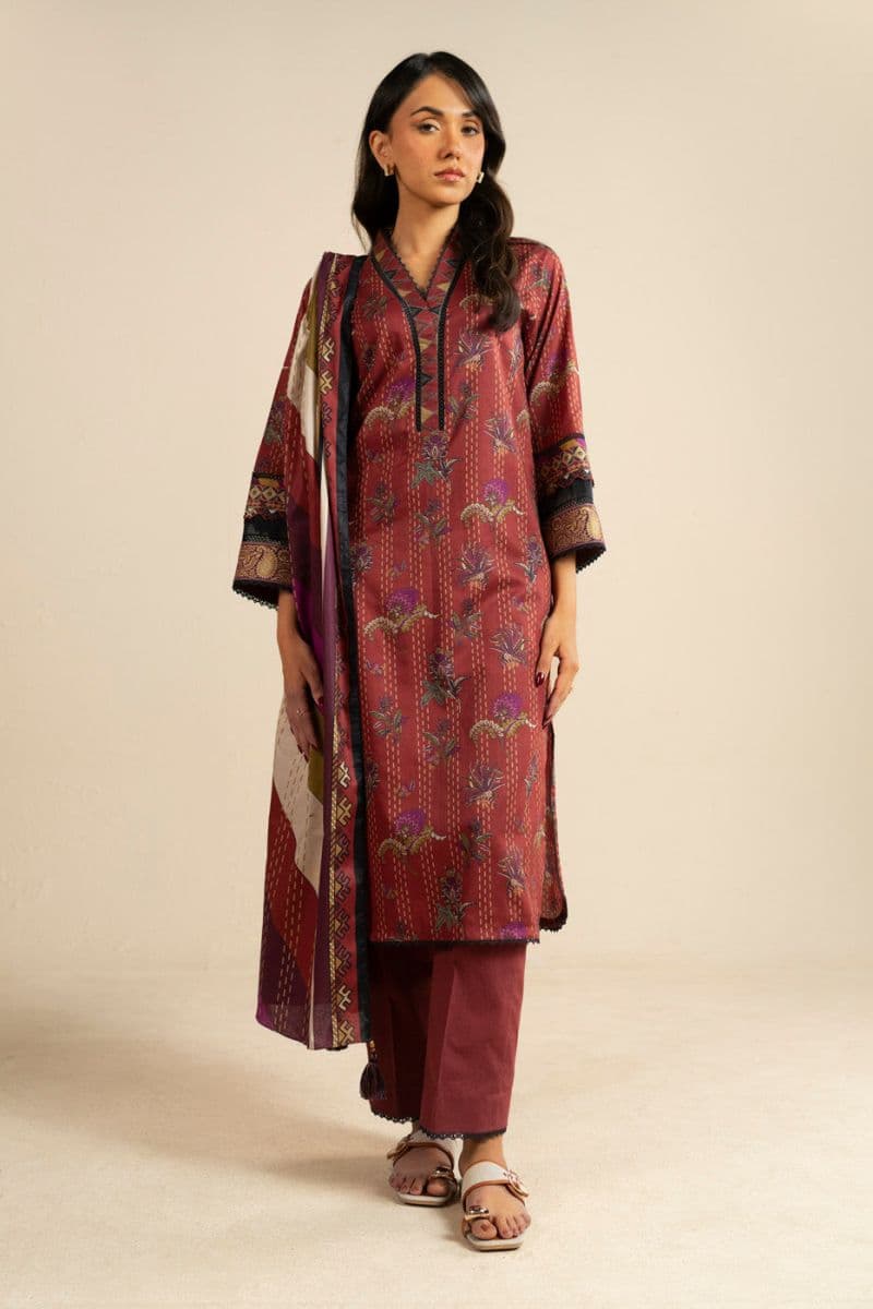 Rust Printed Lawn 3 Piece Unstitched Suit thumbnail