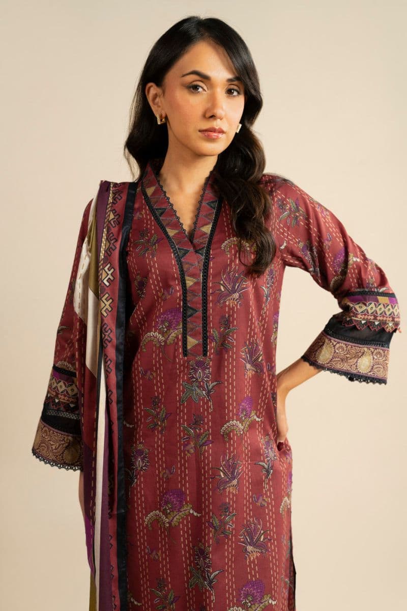 Rust Printed Lawn 3 Piece Unstitched Suit thumbnail