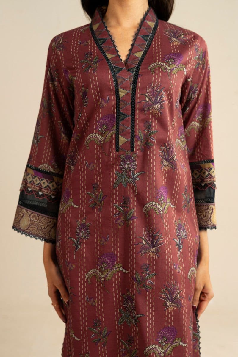 Rust Printed Lawn 3 Piece Unstitched Suit thumbnail