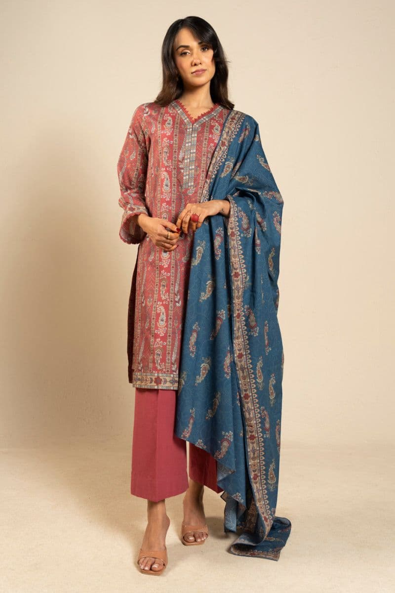 Red Printed Lawn 3 Piece Unstitched Suit thumbnail