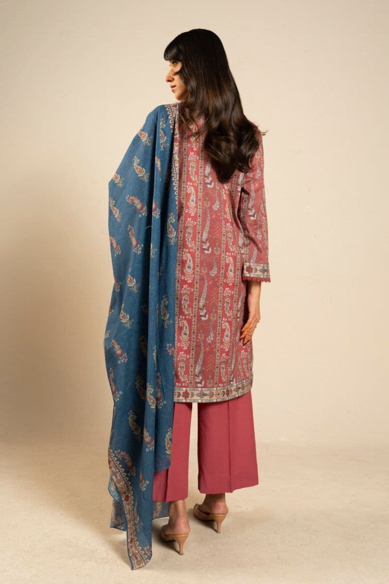 Red Printed Lawn 3 Piece Unstitched Suit thumbnail