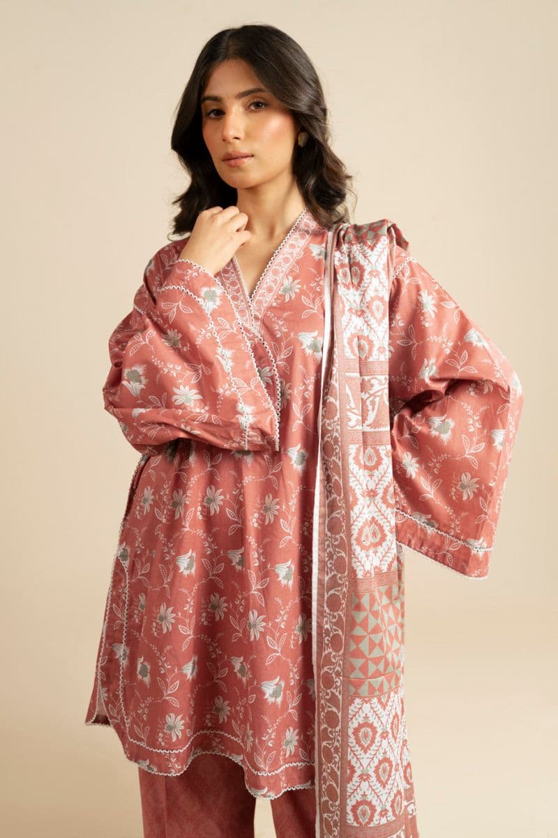 Rust Printed Lawn 3 Piece Unstitched Suit thumbnail