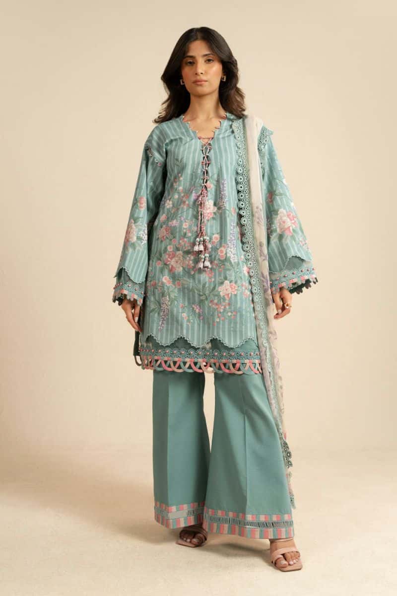 Sea Green Printed Dobby Lawn 3 Piece Unstitched Suit
