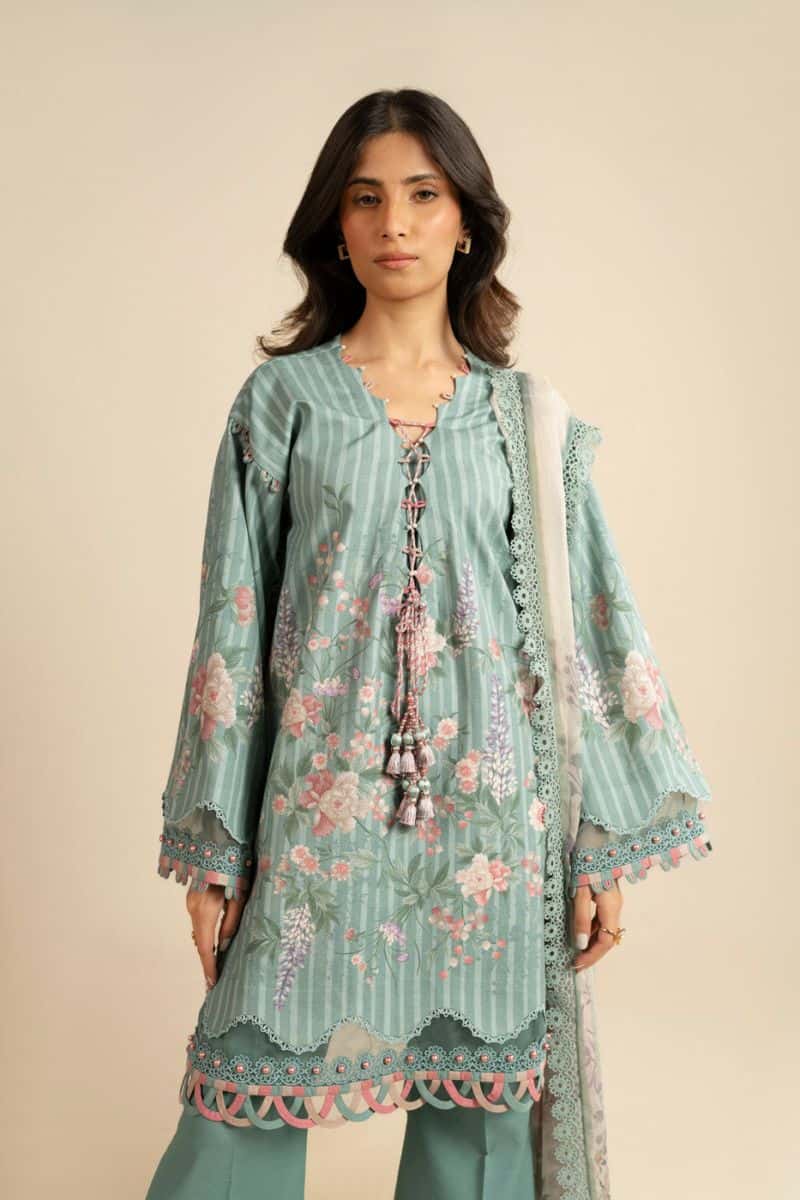 Sea Green Printed Dobby Lawn 3 Piece Unstitched Suit - alternate view