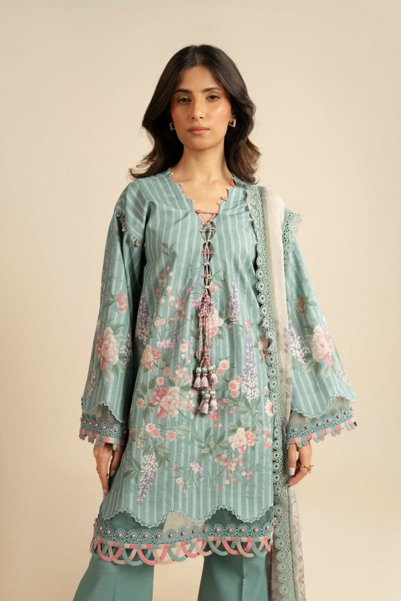 Sea Green Printed Dobby Lawn 3 Piece Unstitched Suit thumbnail