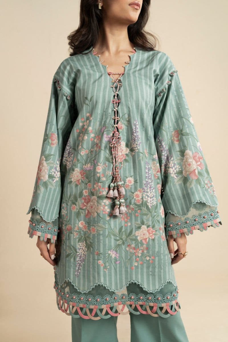 Sea Green Printed Dobby Lawn 3 Piece Unstitched Suit thumbnail