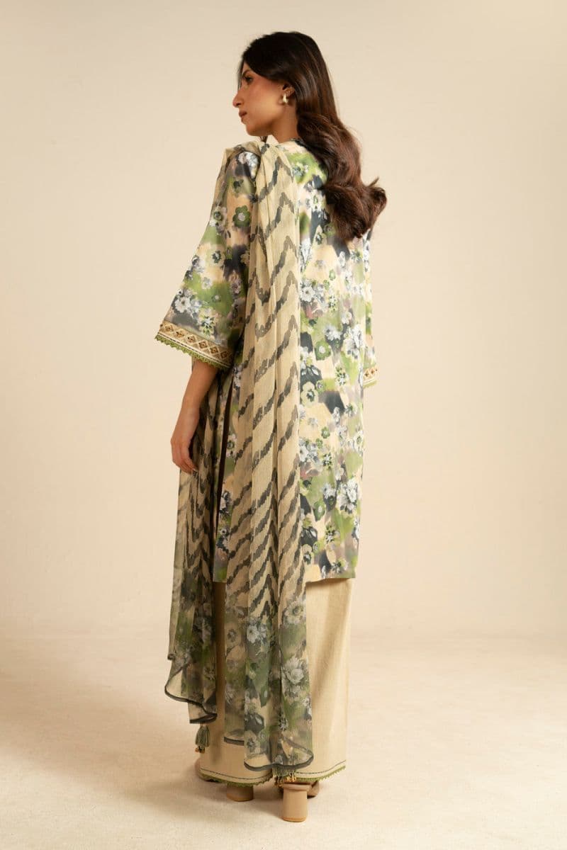 Olive Green Printed Lawn 3 Piece Unstitched Suit thumbnail