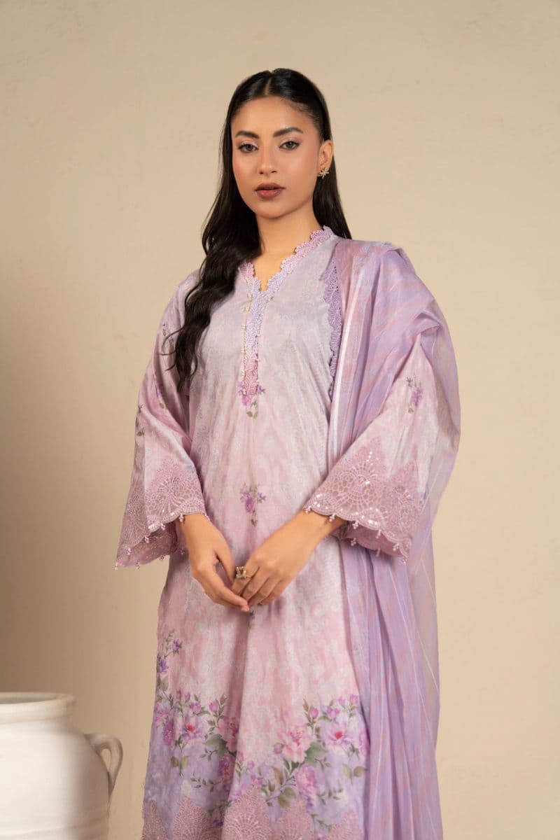 Purple Embroidered Cotton Filament 3 Piece Unstitched Suit thumbnail