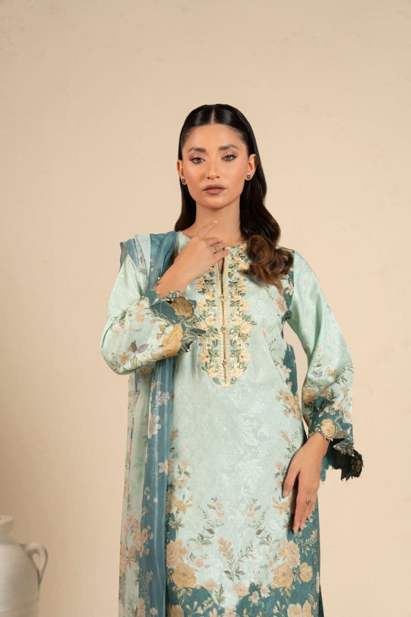 Sea Green Embroidered Cotton Filament 3 Piece Unstitched Suit thumbnail