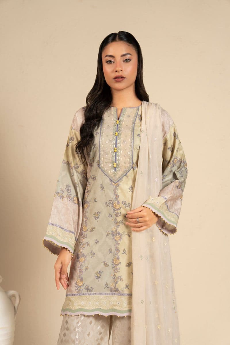 Green Embroidered Cotton Filament 3 Piece Unstitched Suit thumbnail
