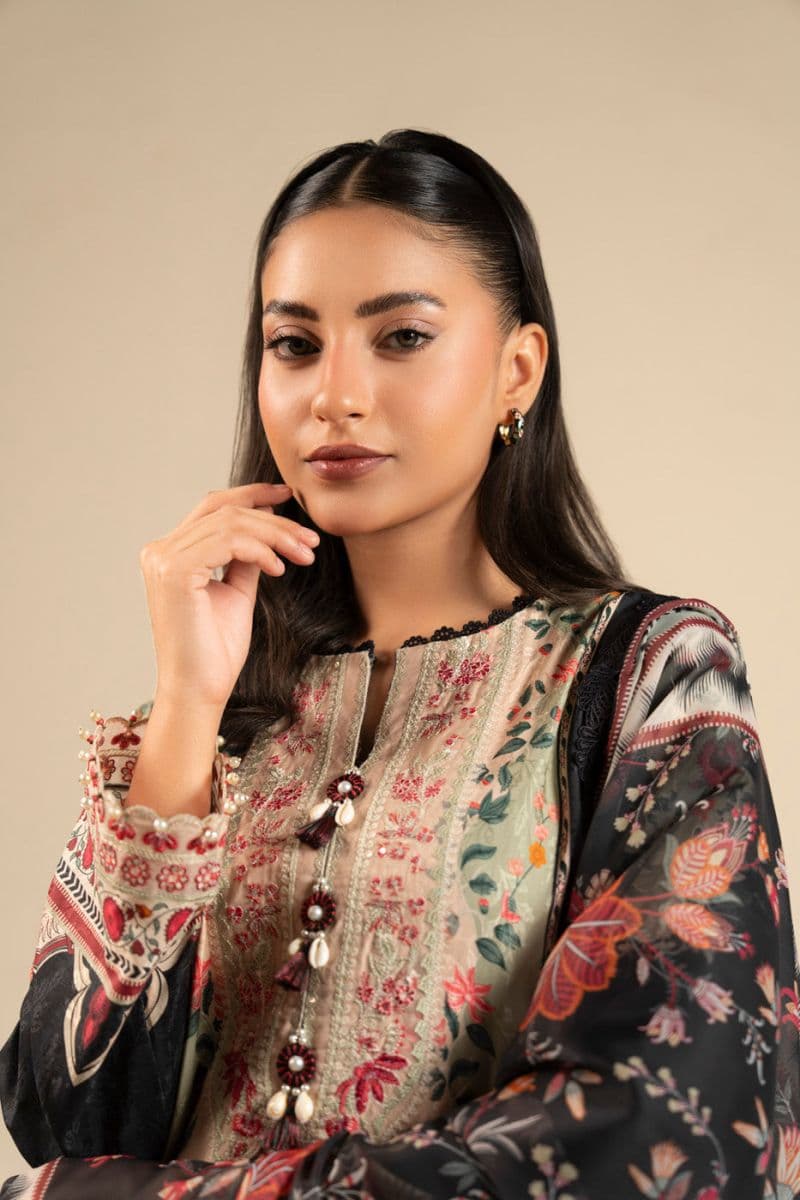Black Embroidered Cotton Filament 3 Piece Unstitched Suit thumbnail