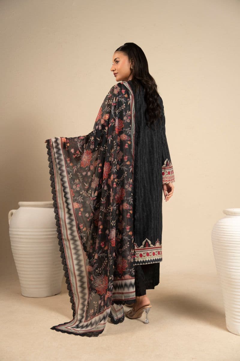 Black Embroidered Cotton Filament 3 Piece Unstitched Suit thumbnail