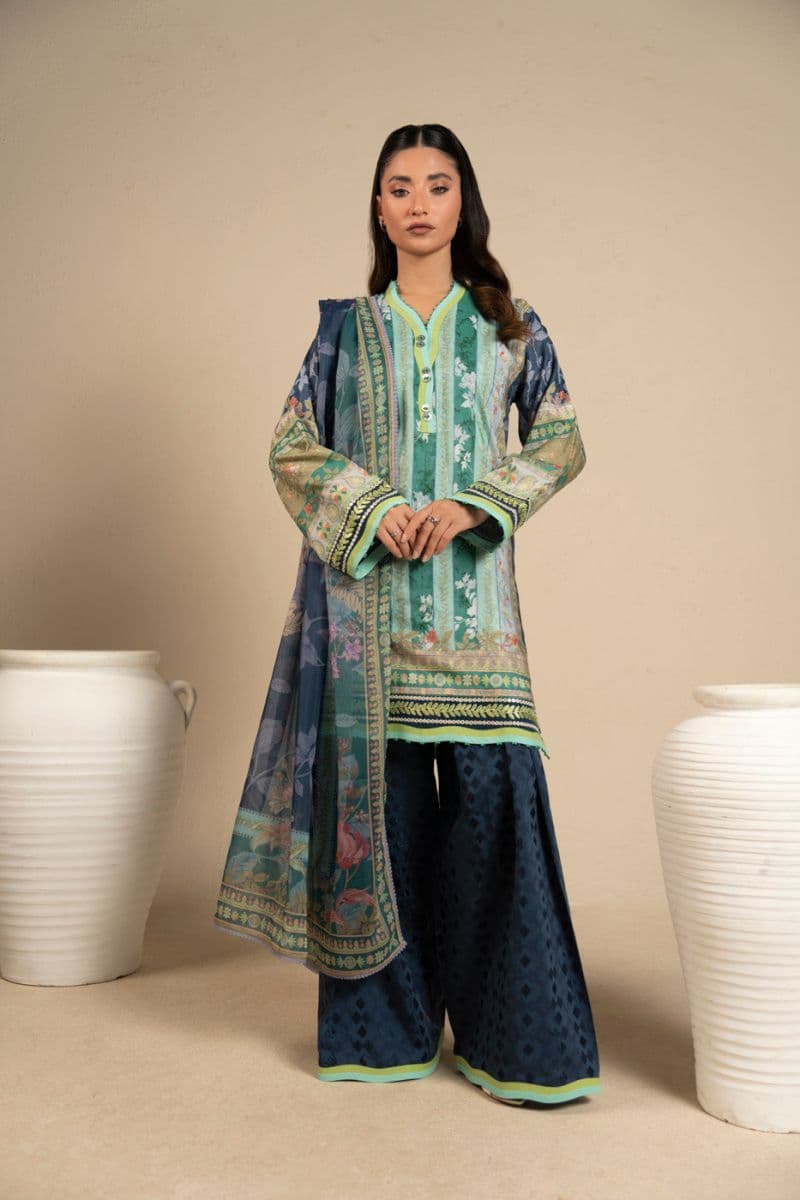 Blue Embroidered Cotton Filament 3 Piece Unstitched Suit thumbnail