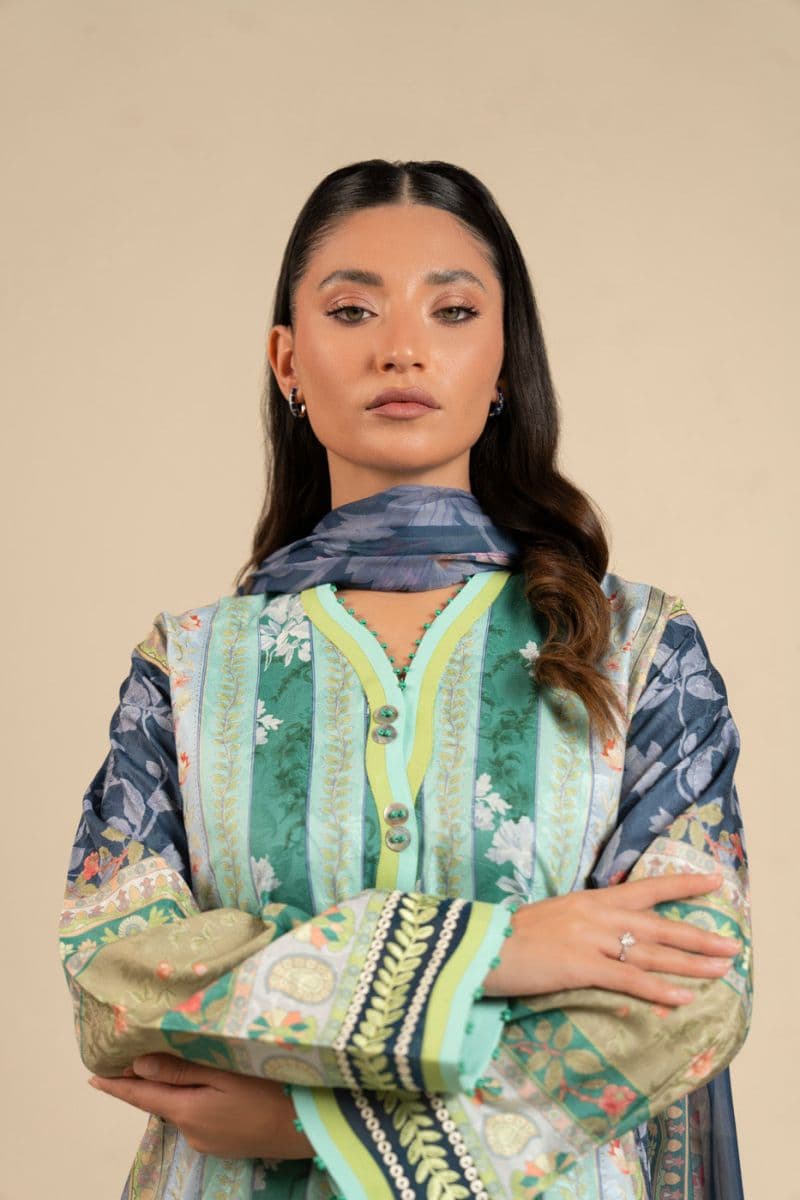 Blue Embroidered Cotton Filament 3 Piece Unstitched Suit thumbnail