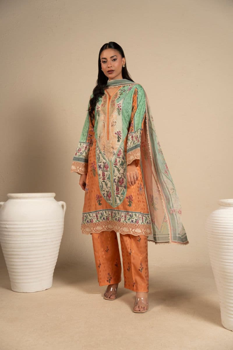 Orange Embroidered Cotton Filament 3 Piece Unstitched Suit thumbnail