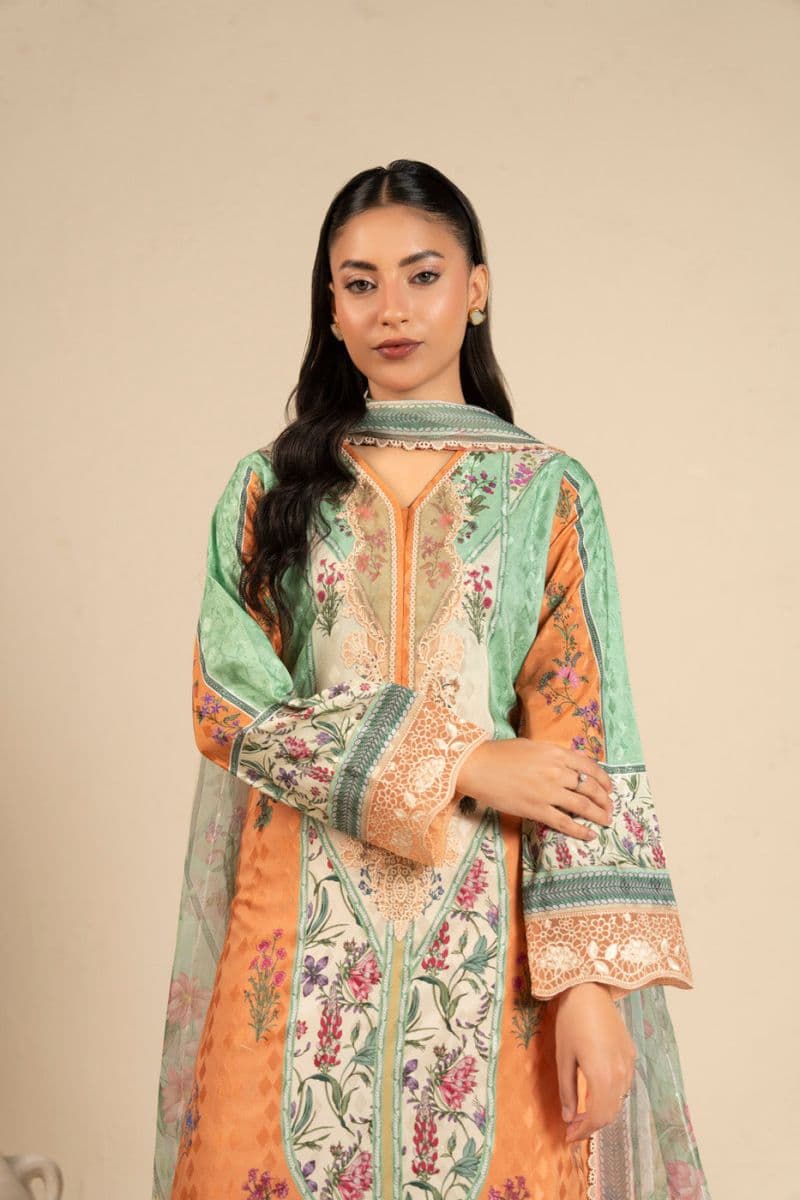 Orange Embroidered Cotton Filament 3 Piece Unstitched Suit thumbnail