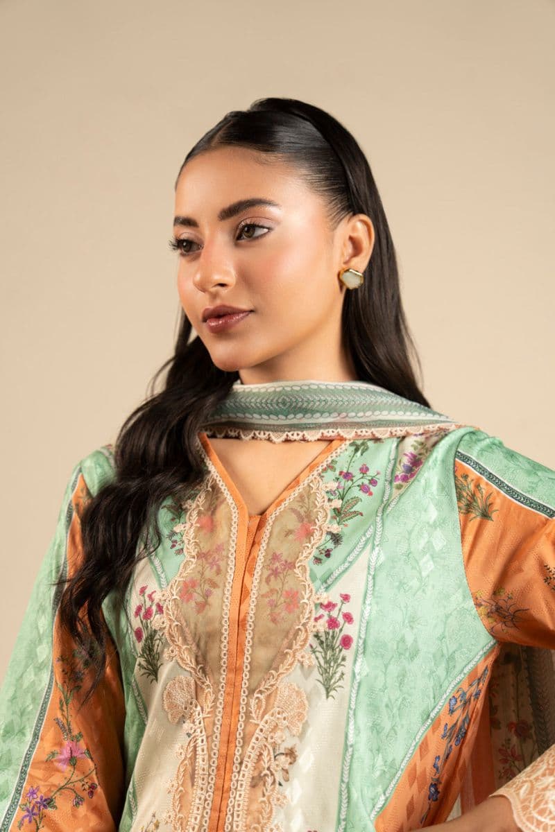 Orange Embroidered Cotton Filament 3 Piece Unstitched Suit thumbnail